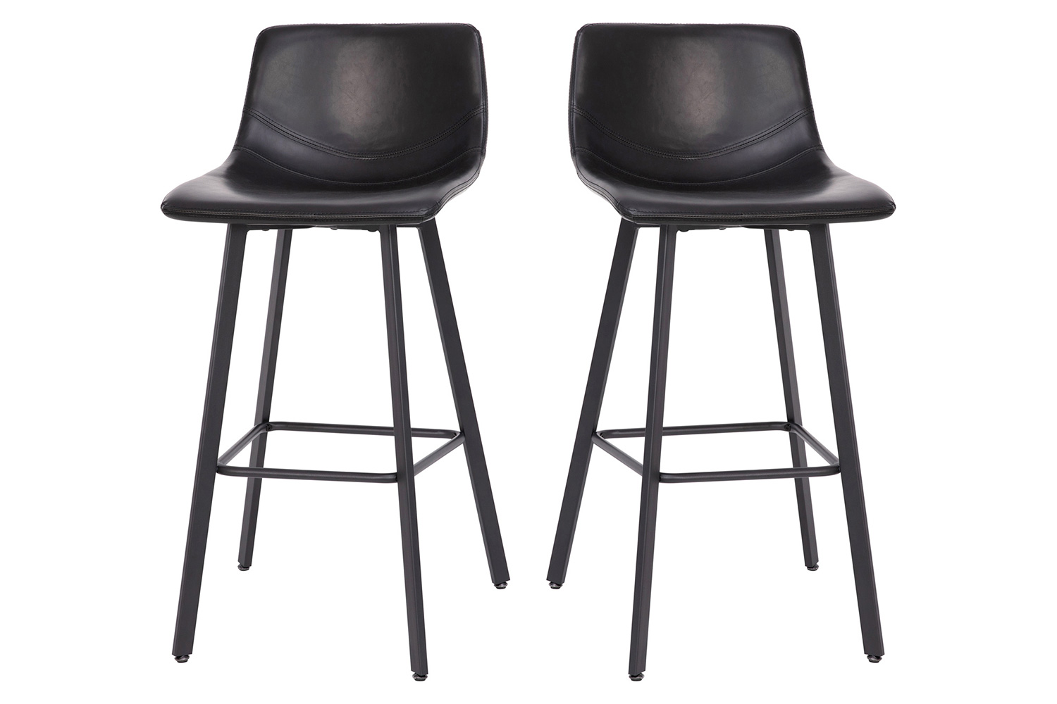 BLNK Caleb LeatherSoft Armless Bar Height Commercial Grade Bar Stools with Footrests and Black Matte Iron Frames Set of 2 - Black