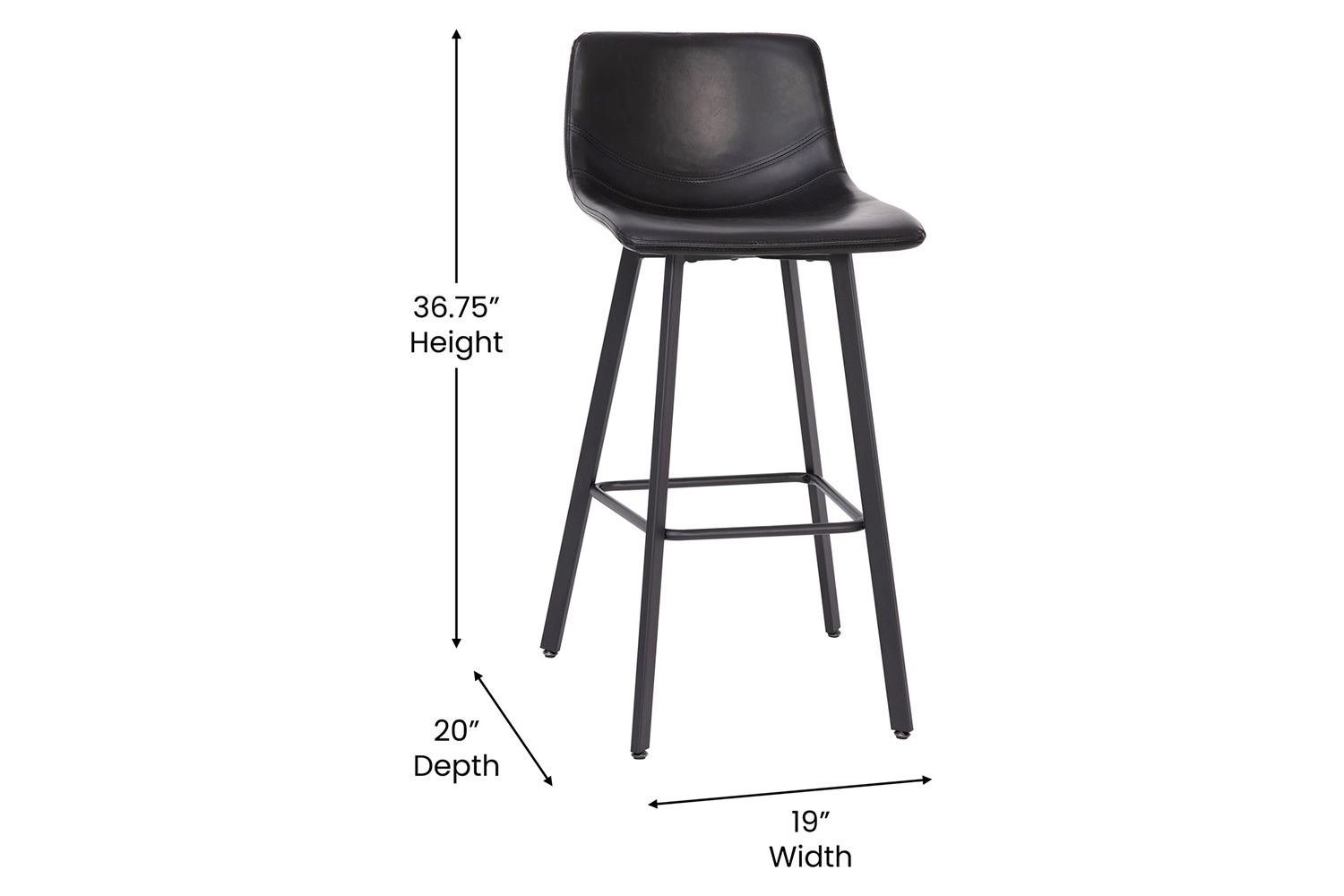 BLNK Caleb LeatherSoft Armless Bar Height Commercial Grade Bar Stools with Footrests and Black Matte Iron Frames Set of 2 - Black