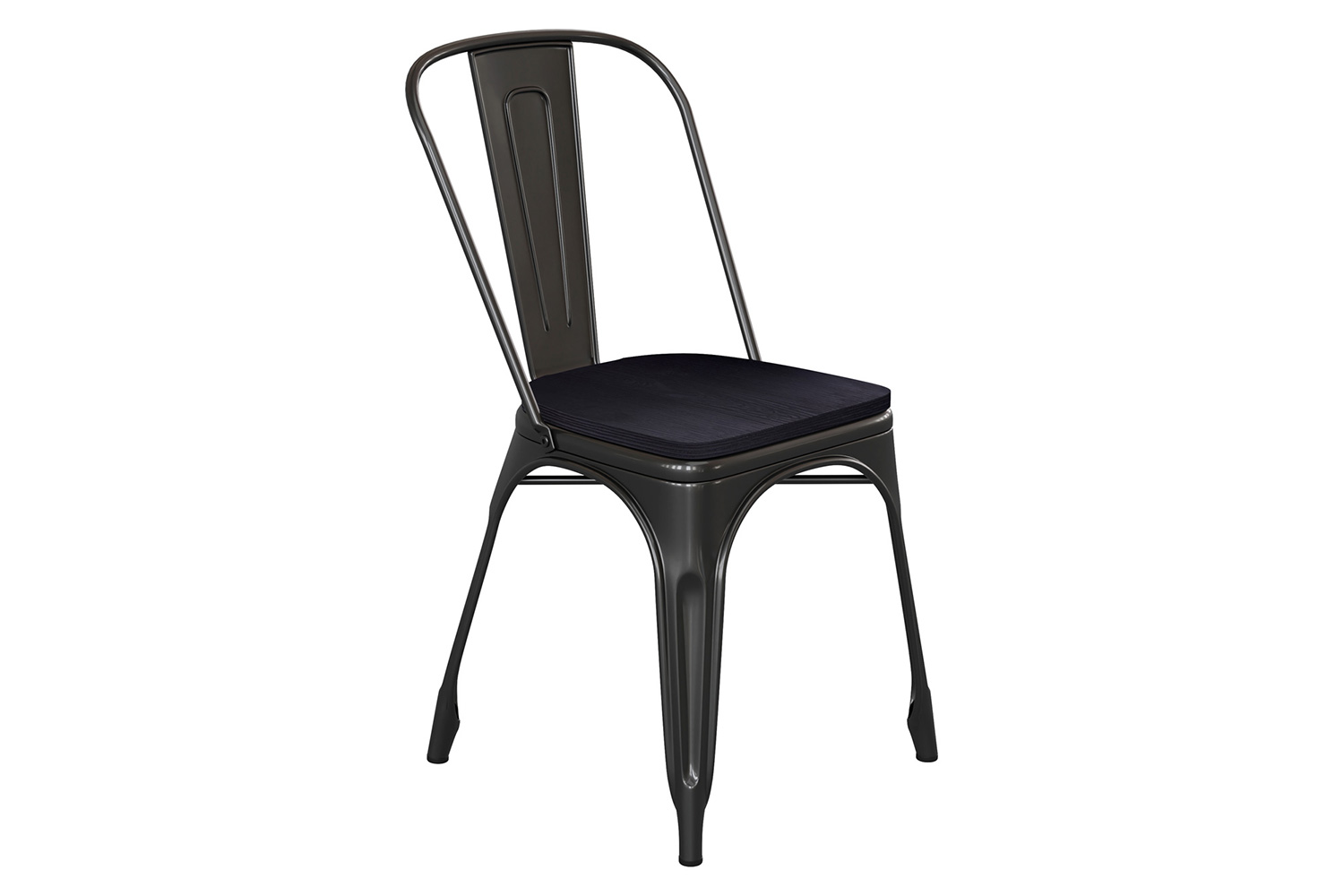 BLNK Perry Commercial Metal Indoor-Outdoor Stackable Chair with Poly Resin Wood Seat - Black