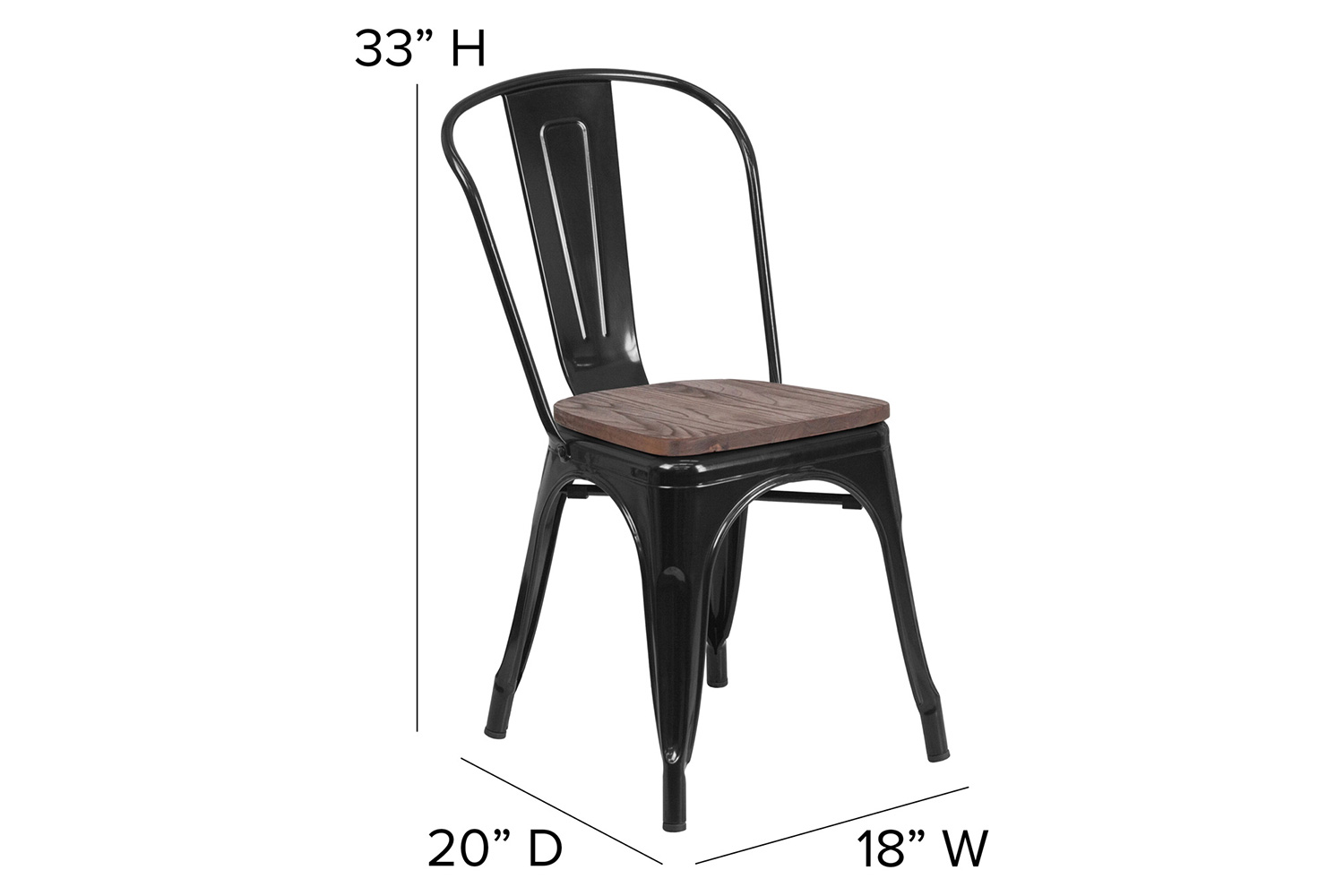 BLNK™ Perry Metal Stackable Chair with Wood Seat - Black