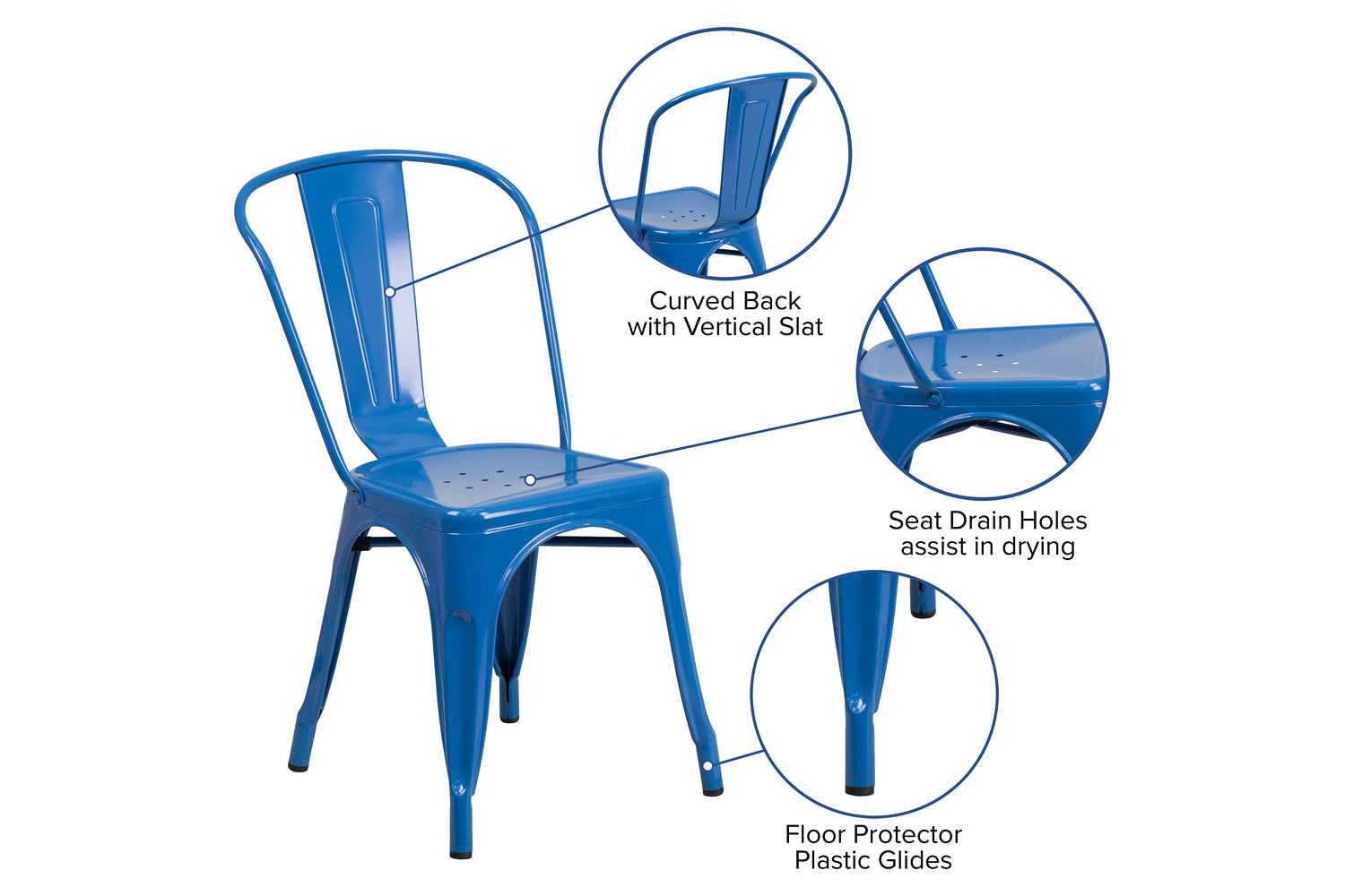 BLNK™ Perry Commercial Metal Indoor-Outdoor Stackable Chair - Blue