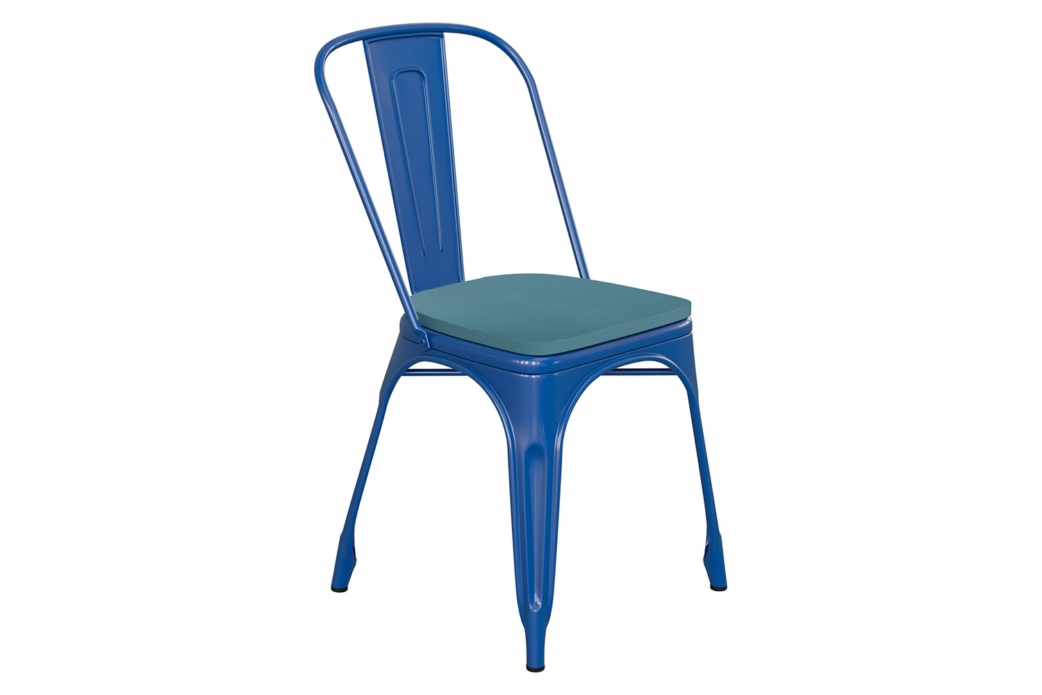 BLNK Perry Commercial Metal Indoor-Outdoor Stackable Chair with Poly Resin Wood Seat - Blue/Teal Blue