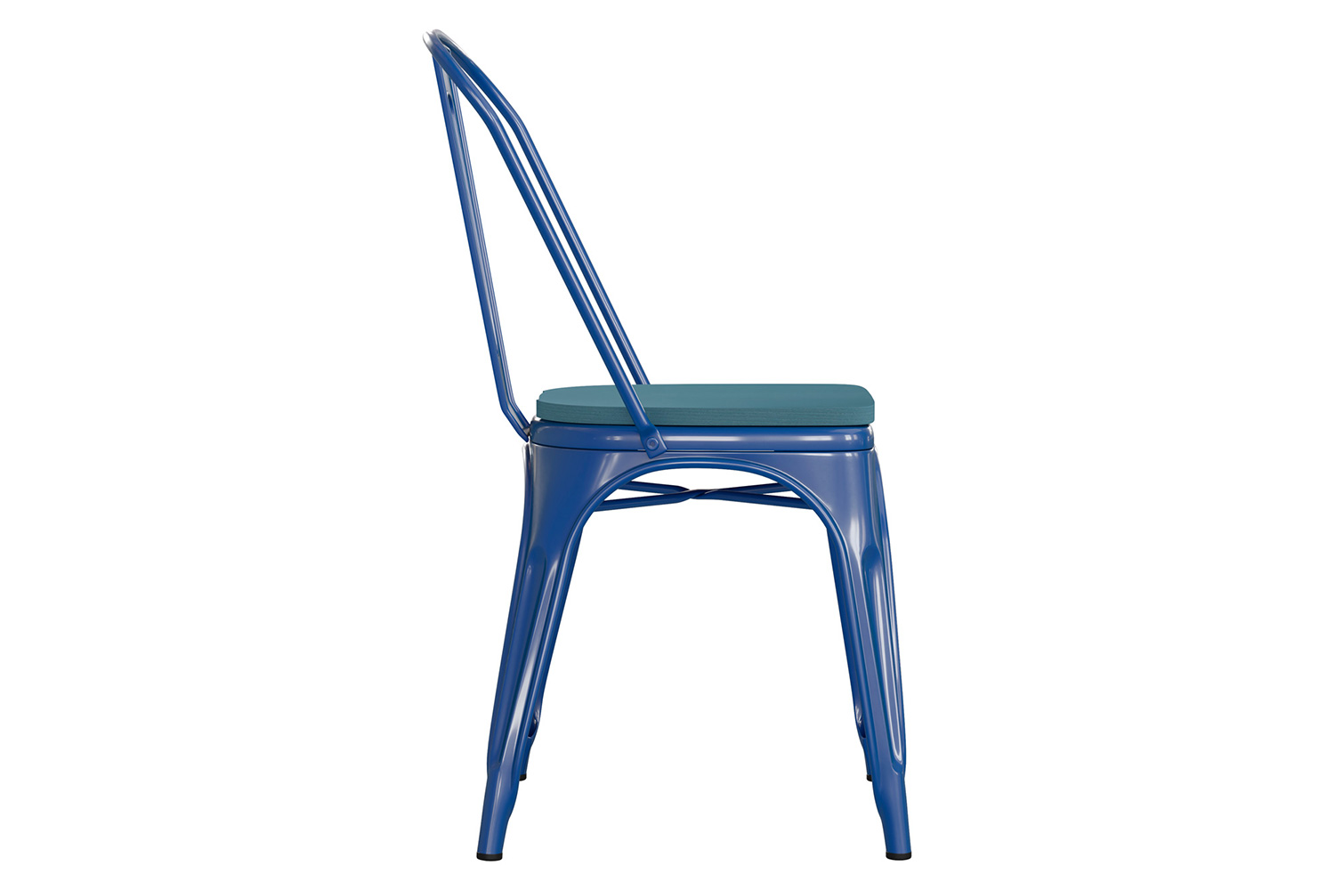 BLNK Perry Commercial Metal Indoor-Outdoor Stackable Chair with Poly Resin Wood Seat - Blue/Teal Blue