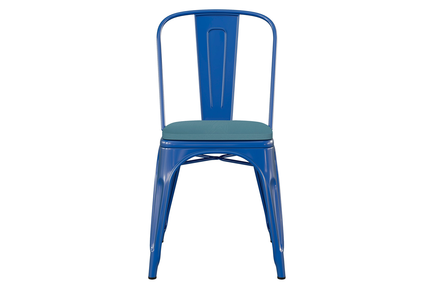 BLNK Perry Commercial Metal Indoor-Outdoor Stackable Chair with Poly Resin Wood Seat - Blue/Teal Blue