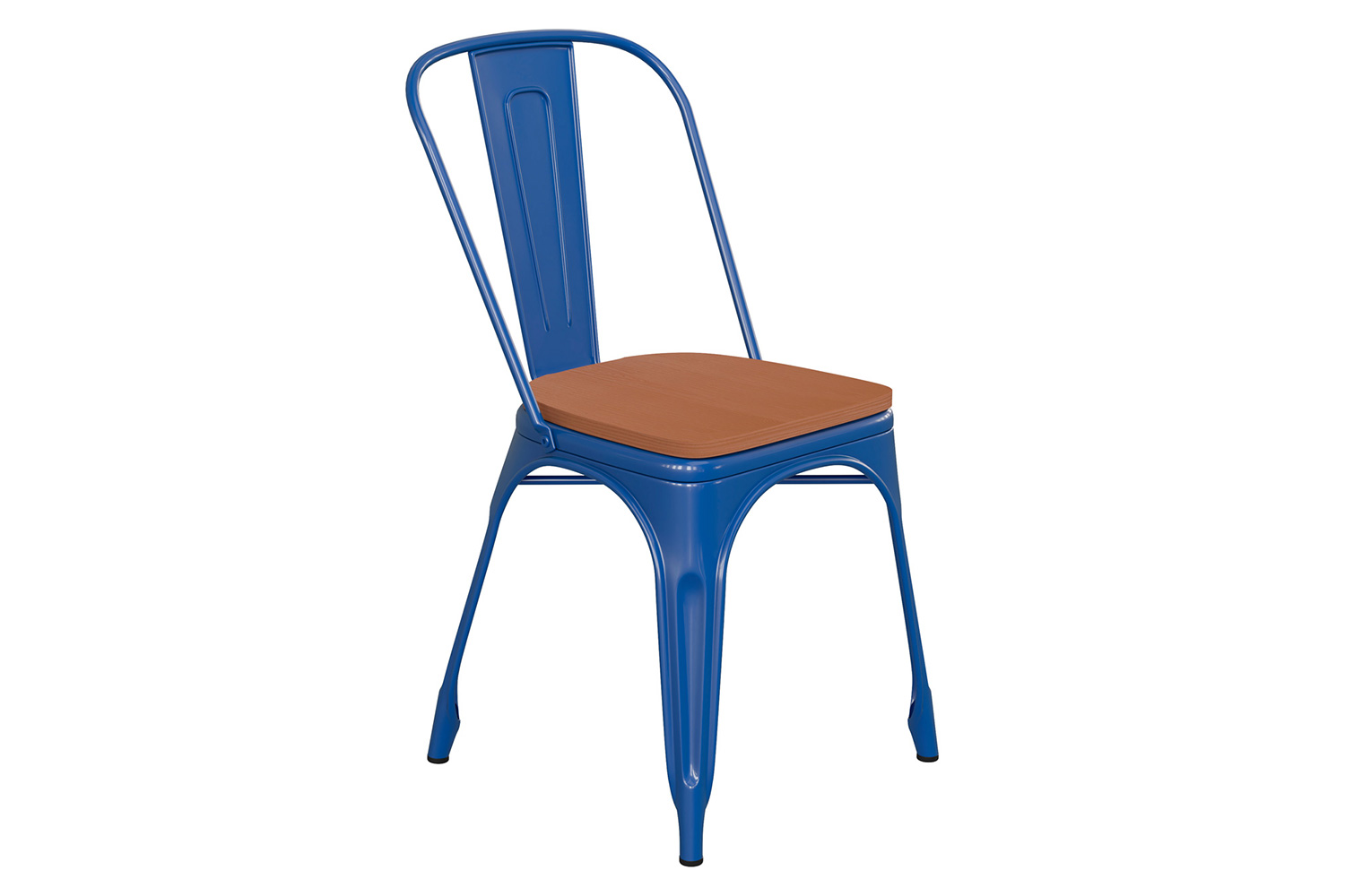 BLNK Perry Commercial Metal Indoor-Outdoor Stackable Chair with Poly Resin Wood Seat - Blue/Teak