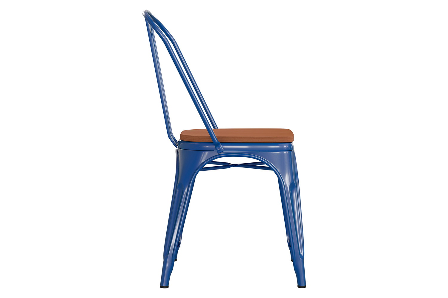 BLNK Perry Commercial Metal Indoor-Outdoor Stackable Chair with Poly Resin Wood Seat - Blue/Teak