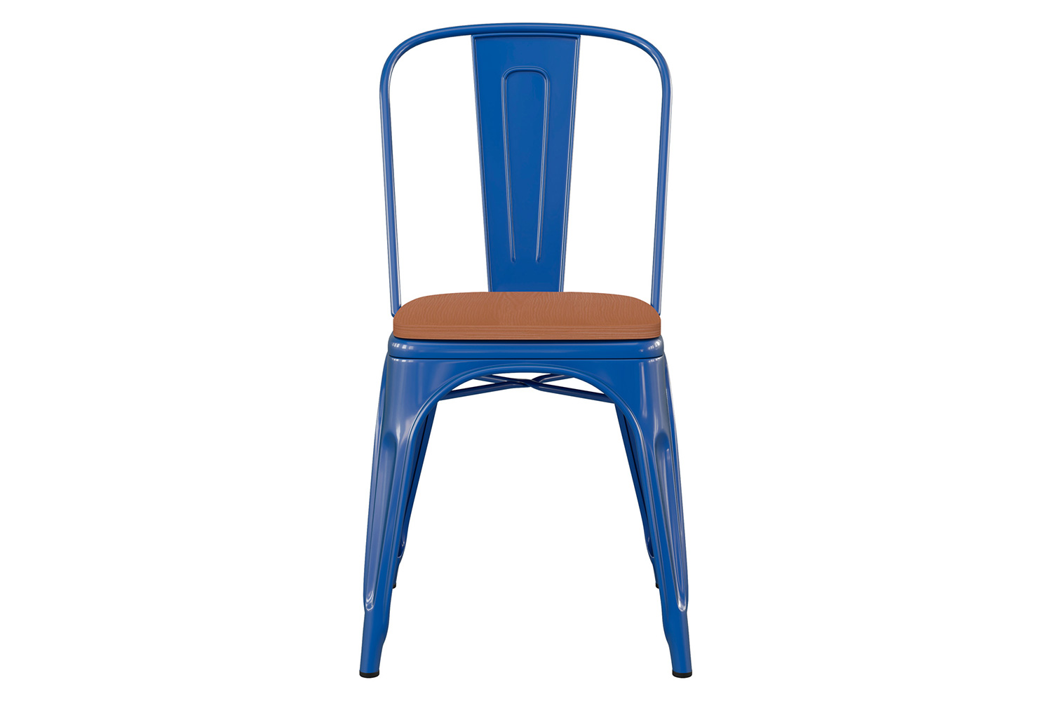 BLNK Perry Commercial Metal Indoor-Outdoor Stackable Chair with Poly Resin Wood Seat - Blue/Teak