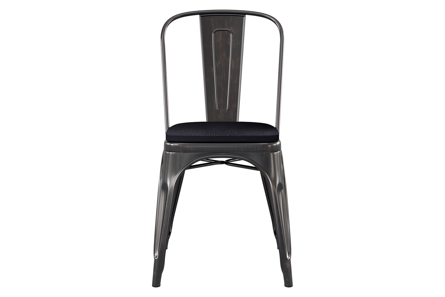 BLNK Perry Commercial Metal Indoor-Outdoor Stackable Chair with Poly Resin Wood Seat - Black-Antique Gold/Black