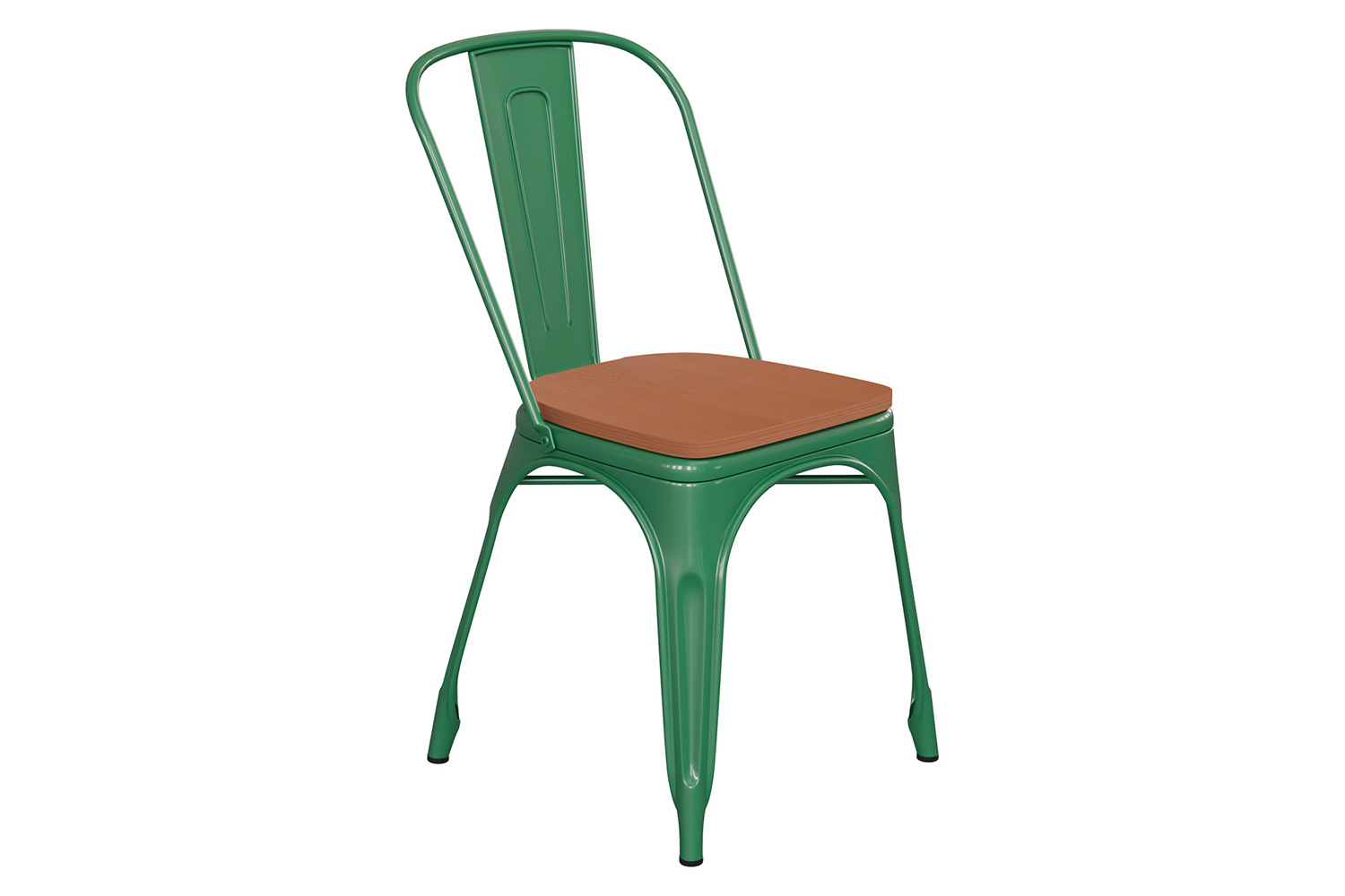 BLNK Perry Commercial Metal Indoor-Outdoor Stackable Chair with Poly Resin Wood Seat - Green/Teak