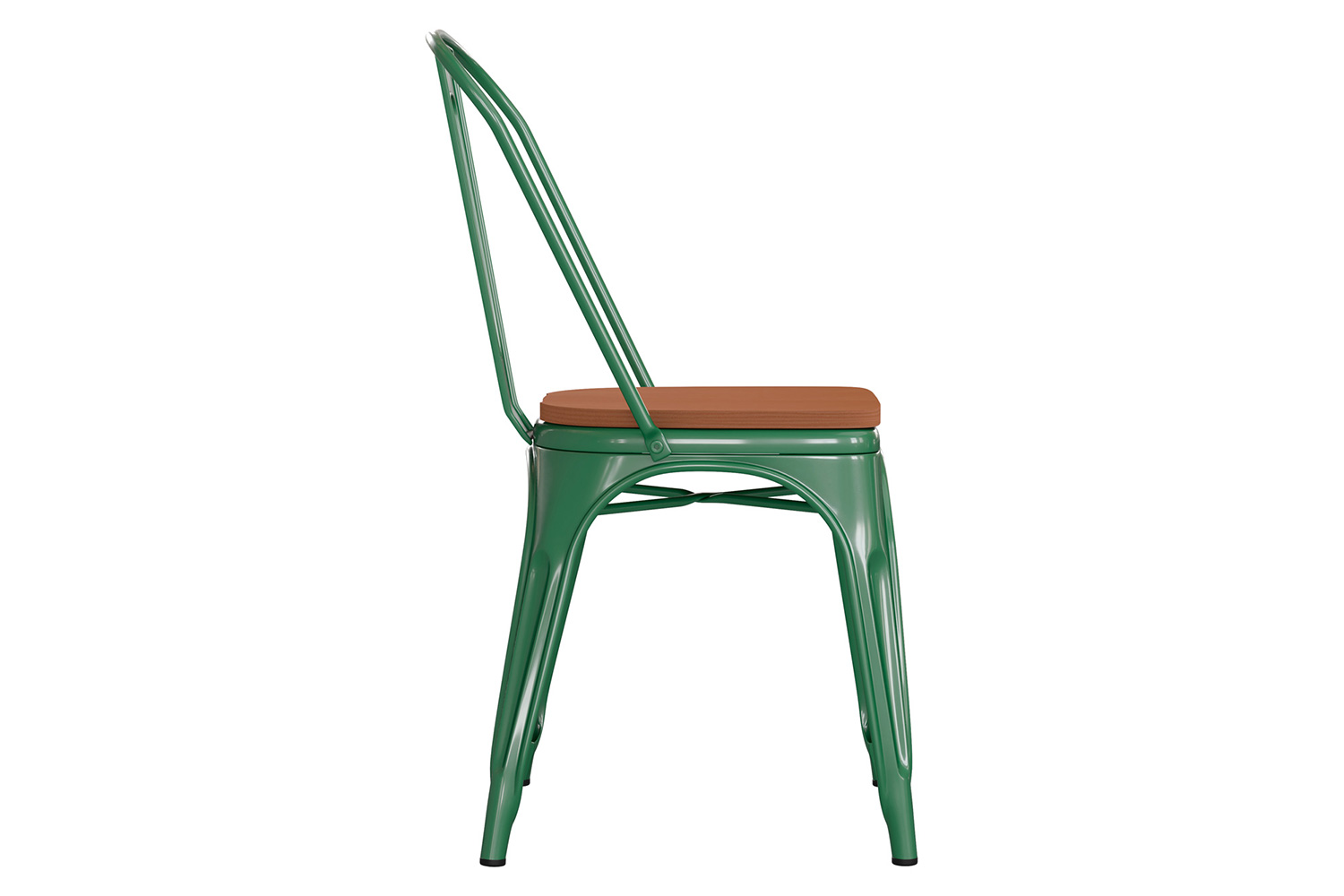 BLNK Perry Commercial Metal Indoor-Outdoor Stackable Chair with Poly Resin Wood Seat - Green/Teak