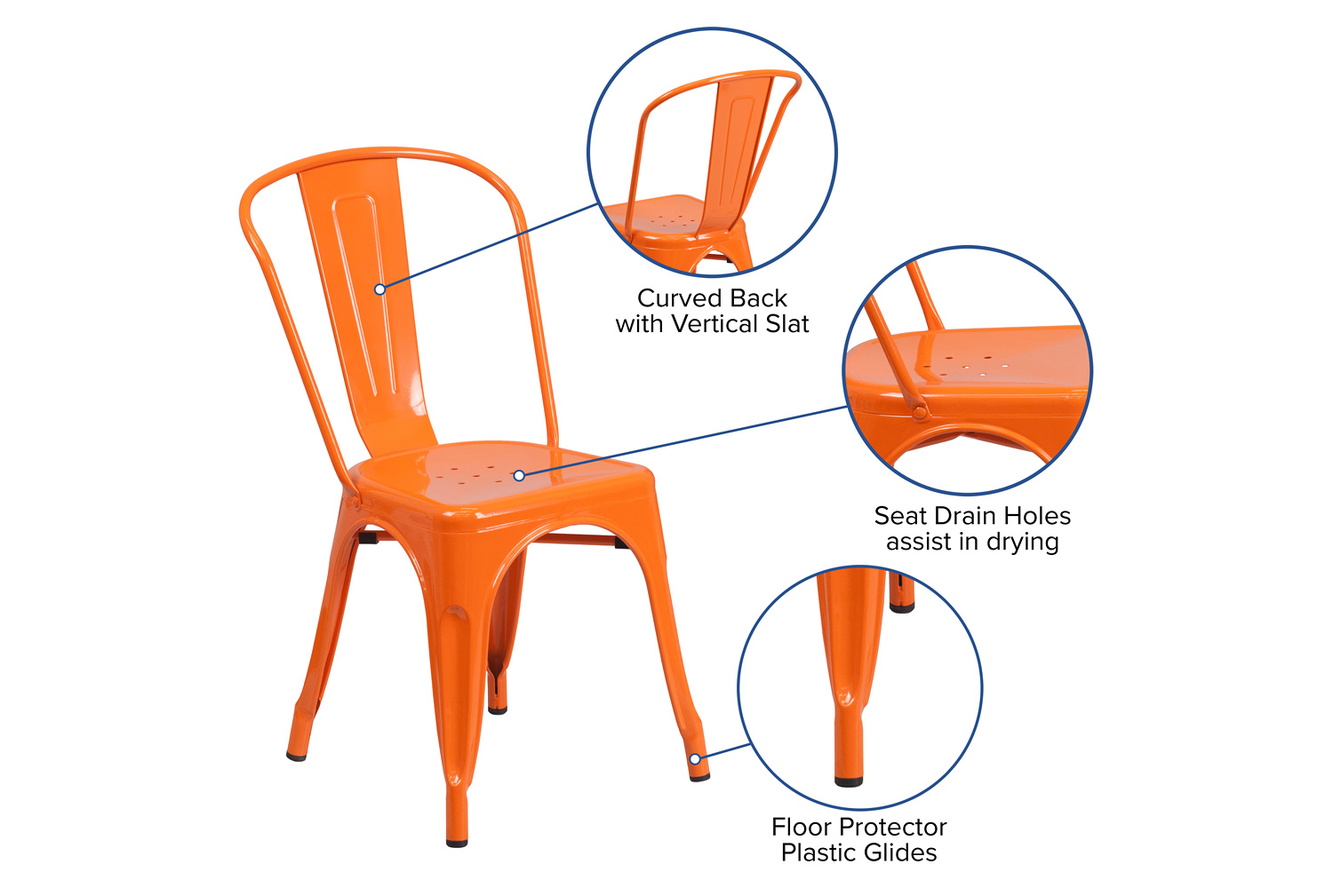 BLNK Perry Commercial Metal Indoor-Outdoor Stackable Chair - Orange