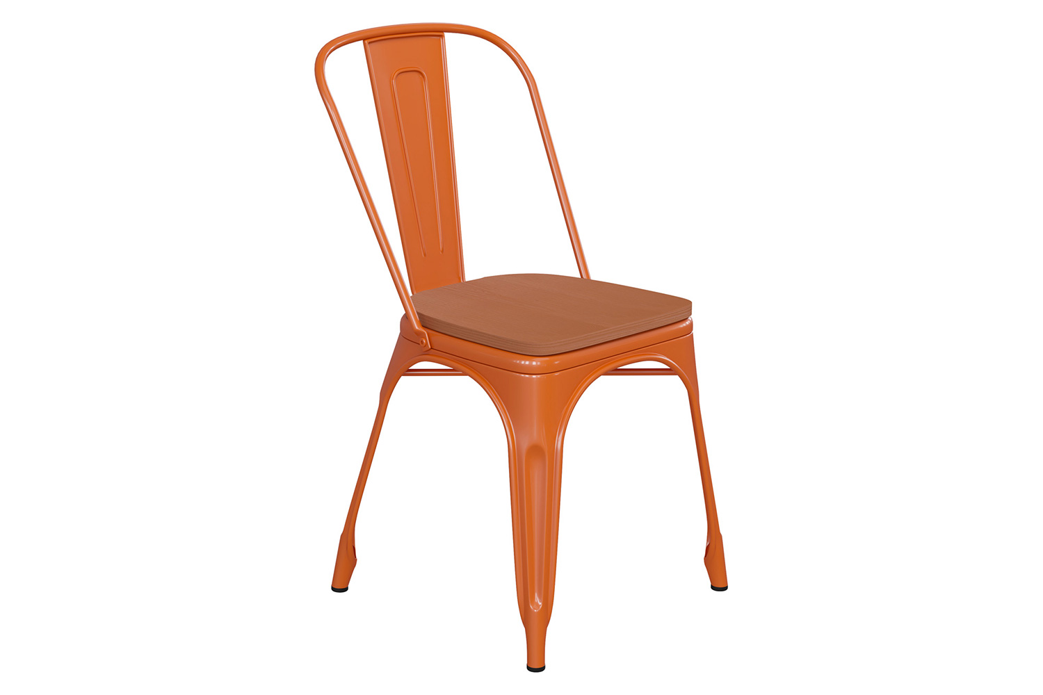 BLNK Perry Commercial Metal Indoor-Outdoor Stackable Chair with Poly Resin Wood Seat - Orange/Teak