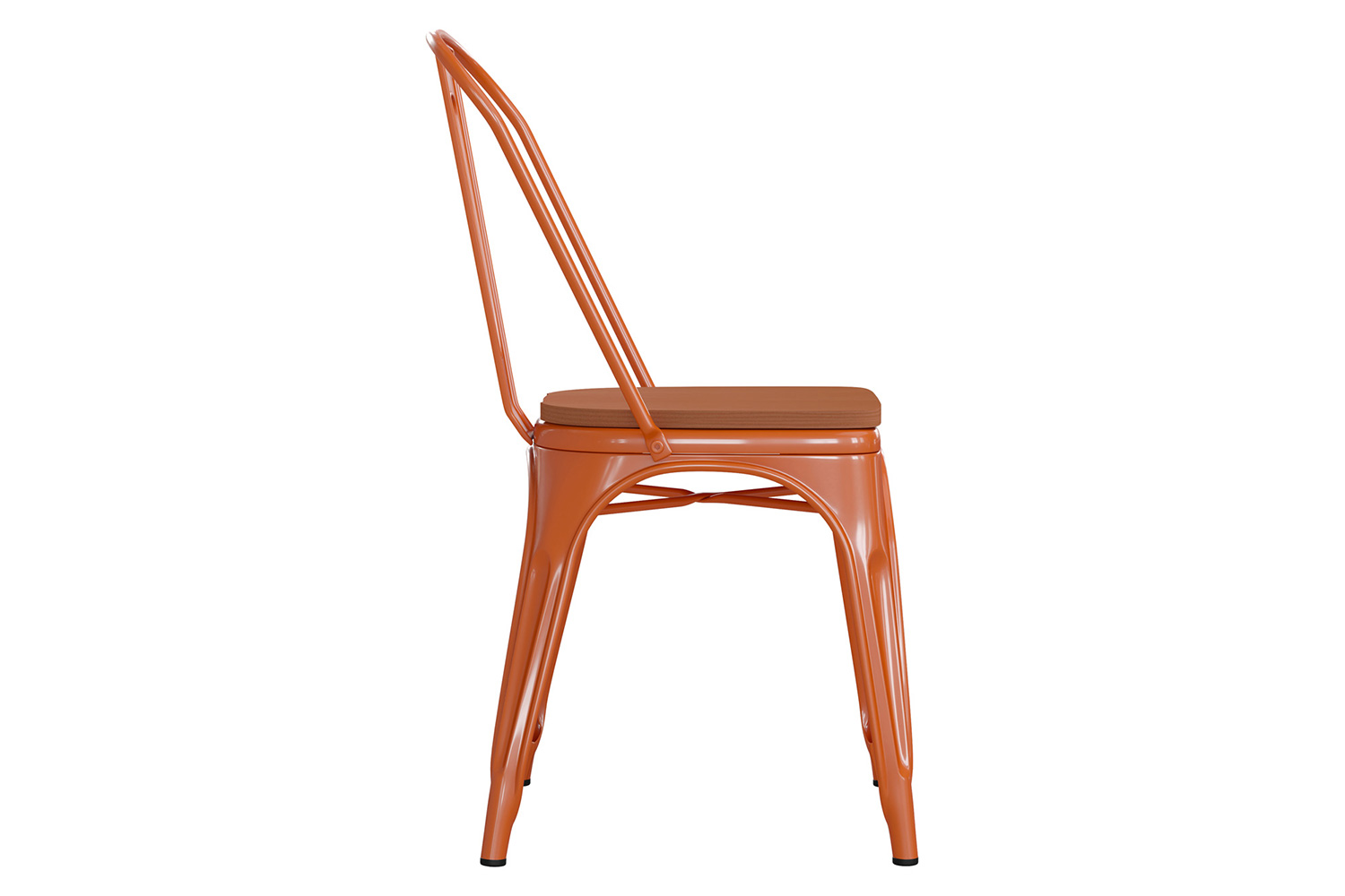 BLNK Perry Commercial Metal Indoor-Outdoor Stackable Chair with Poly Resin Wood Seat - Orange/Teak