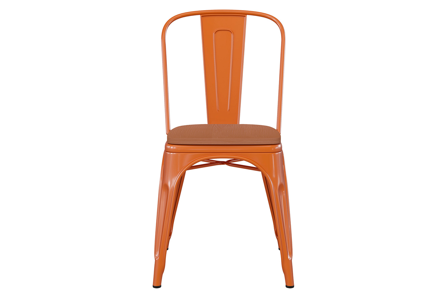 BLNK Perry Commercial Metal Indoor-Outdoor Stackable Chair with Poly Resin Wood Seat - Orange/Teak