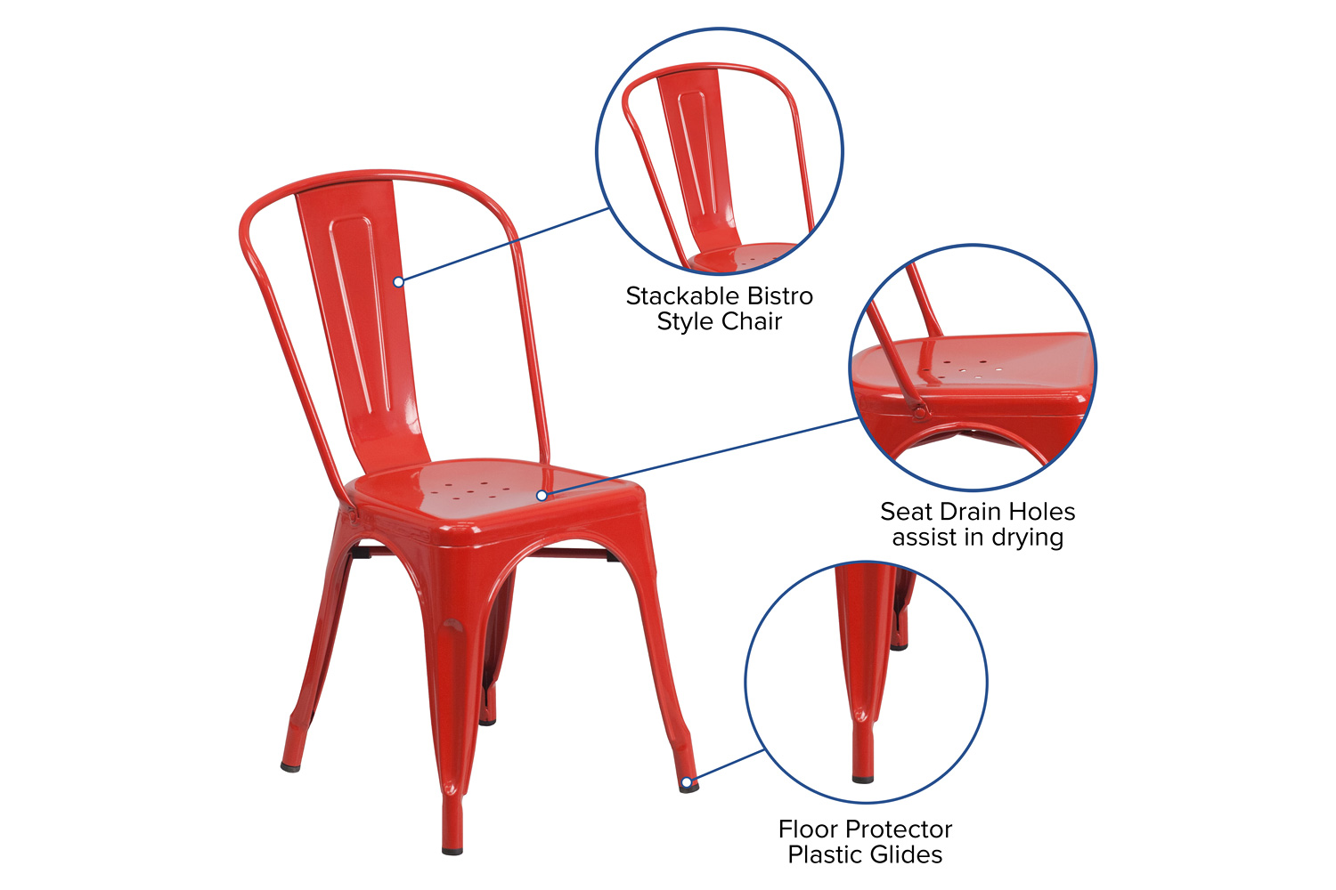 BLNK Perry Commercial Metal Indoor-Outdoor Stackable Chair - Red