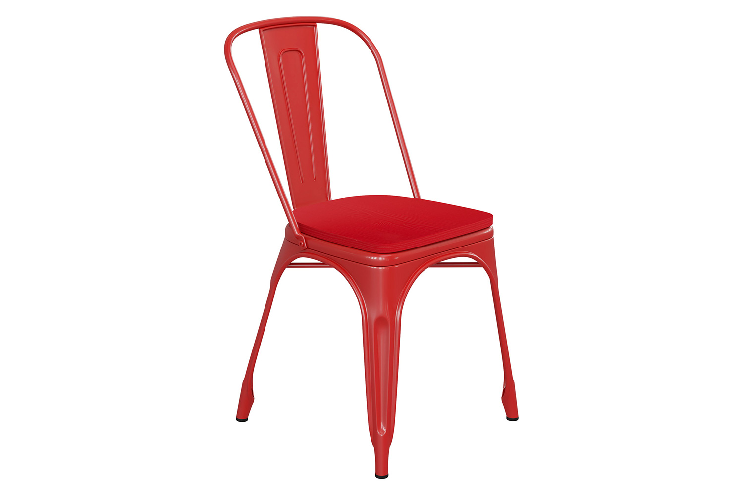 BLNK Perry Commercial Metal Indoor-Outdoor Stackable Chair with Poly Resin Wood Seat - Red