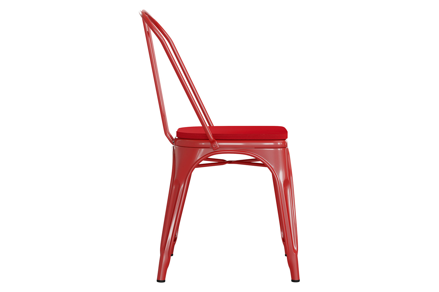 BLNK Perry Commercial Metal Indoor-Outdoor Stackable Chair with Poly Resin Wood Seat - Red