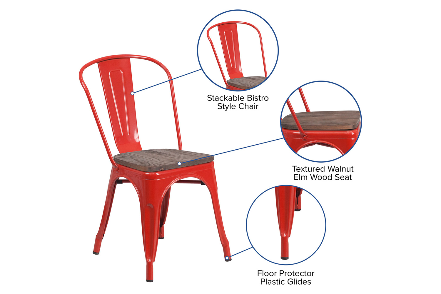 BLNK Perry Metal Stackable Chair with Wood Seat - Red