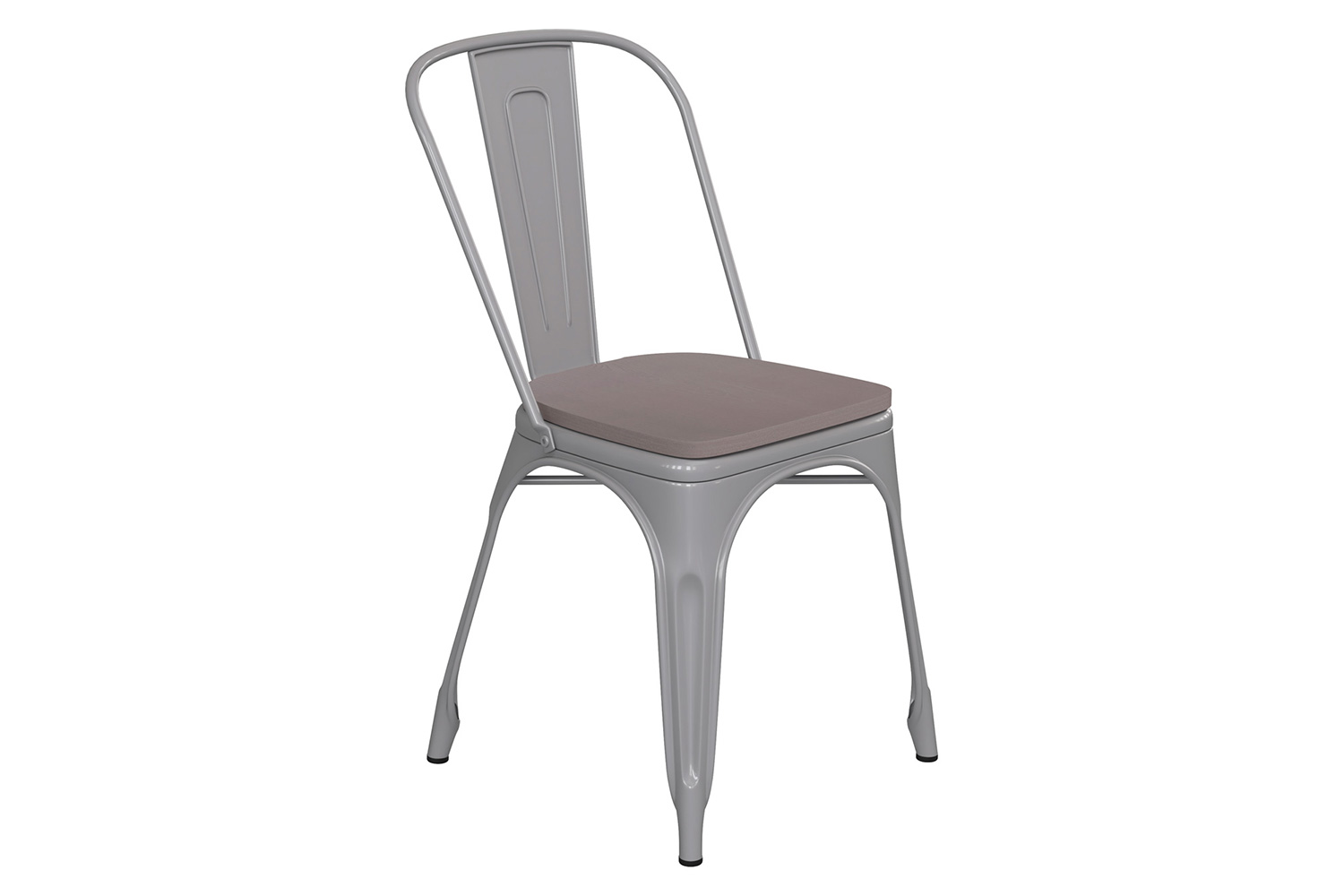 BLNK Perry Commercial Metal Indoor-Outdoor Stackable Chair with Poly Resin Wood Seat - Silver/Gray