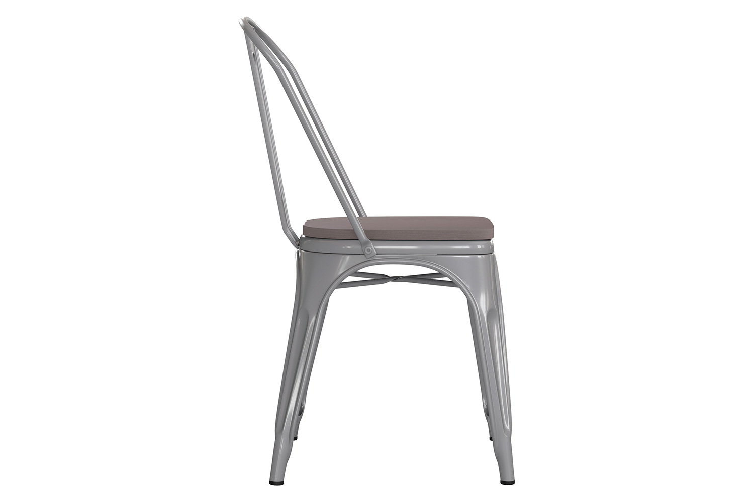 BLNK Perry Commercial Metal Indoor-Outdoor Stackable Chair with Poly Resin Wood Seat - Silver/Gray