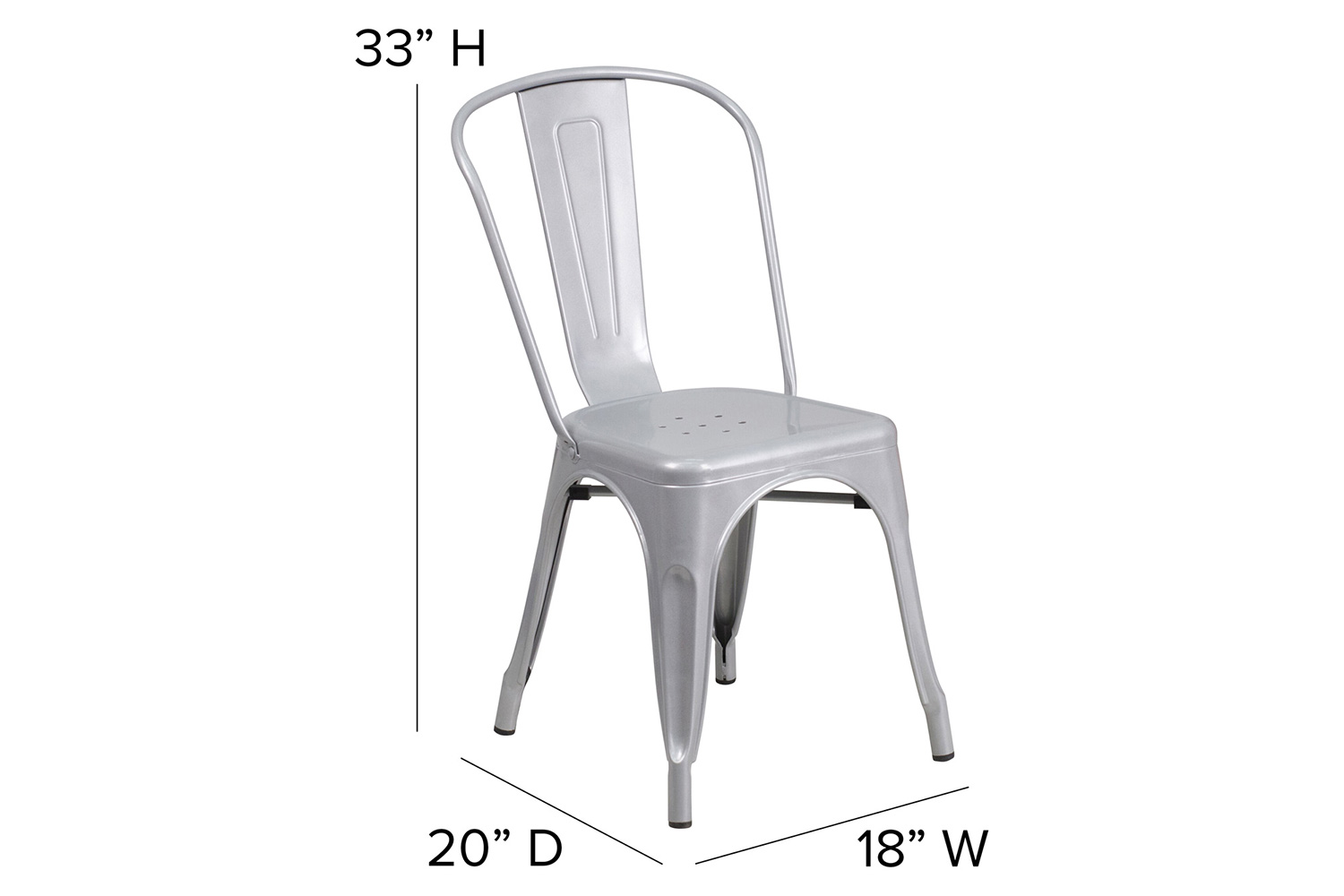 BLNK Perry Commercial Metal Indoor-Outdoor Stackable Chair with Poly Resin Wood Seat - Silver/Gray