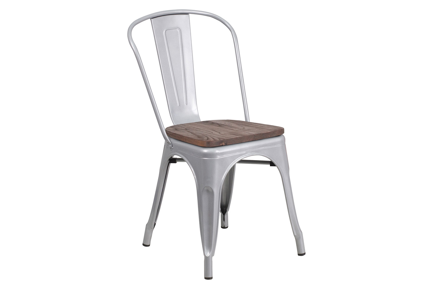 BLNK Perry Metal Stackable Chair with Wood Seat - Silver