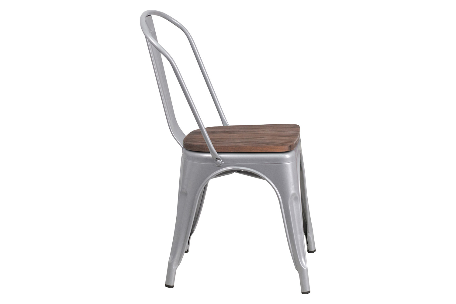 BLNK Perry Metal Stackable Chair with Wood Seat - Silver