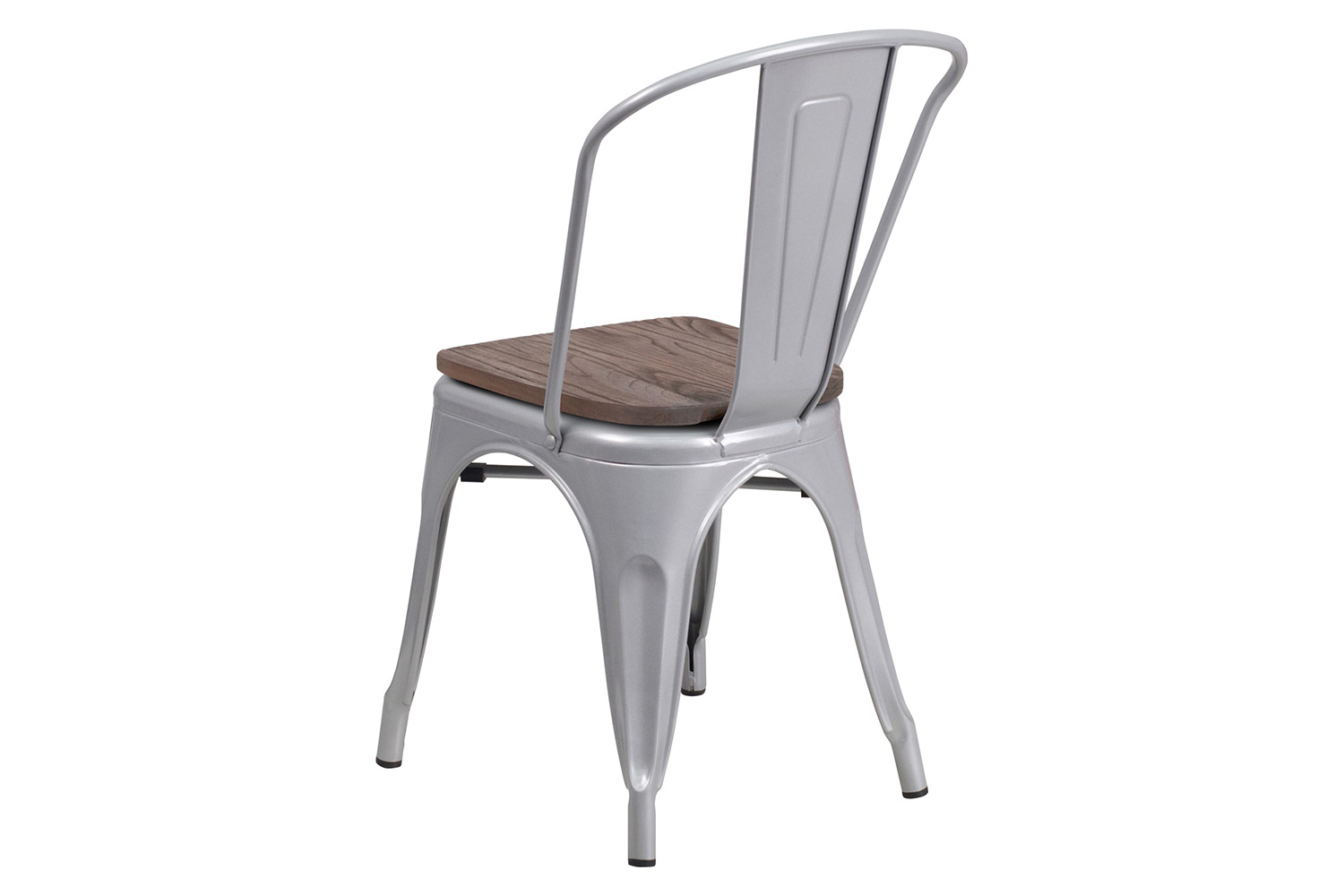 BLNK Perry Metal Stackable Chair with Wood Seat - Silver