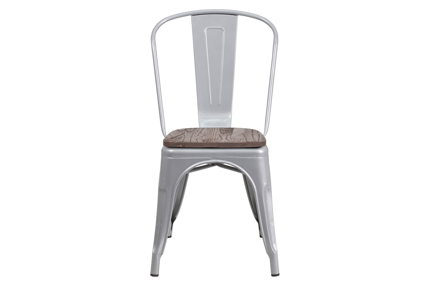 BLNK Perry Metal Stackable Chair with Wood Seat - Silver