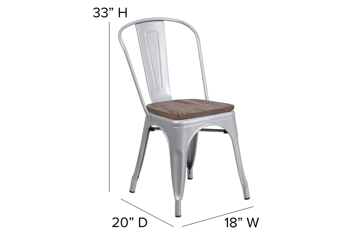 BLNK Perry Metal Stackable Chair with Wood Seat - Silver