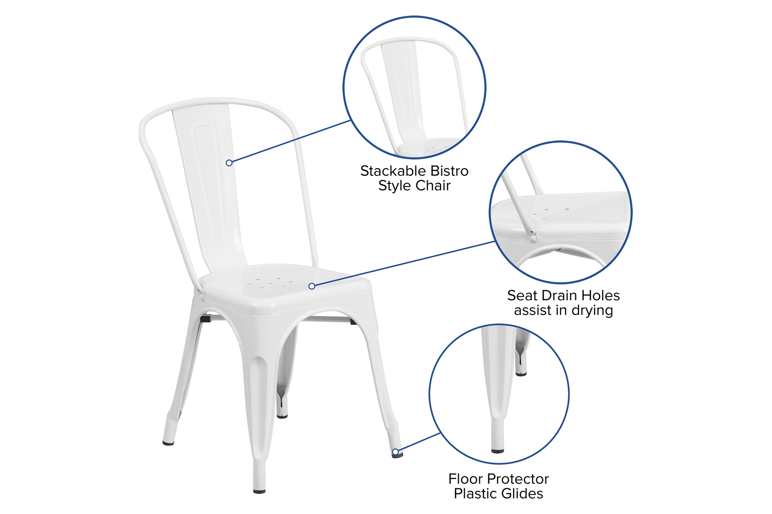 BLNK Perry Commercial Metal Indoor-Outdoor Stackable Chair - White