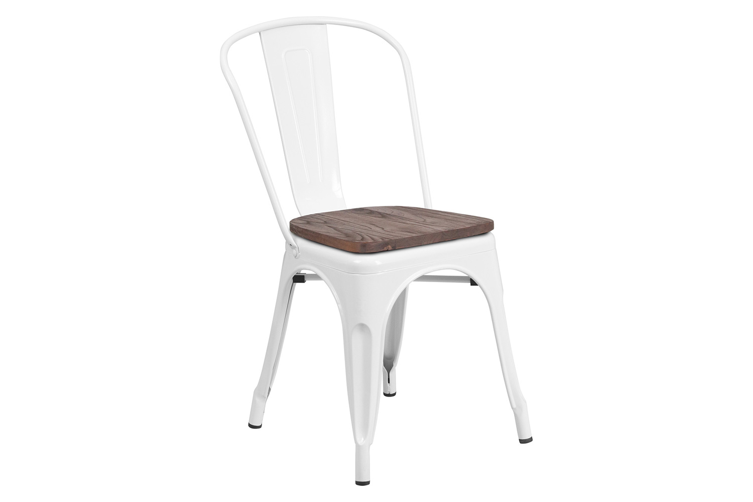 BLNK Perry Metal Stackable Chair with Wood Seat - White