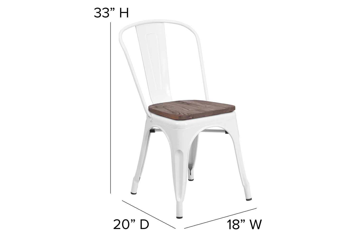 BLNK Perry Metal Stackable Chair with Wood Seat - White