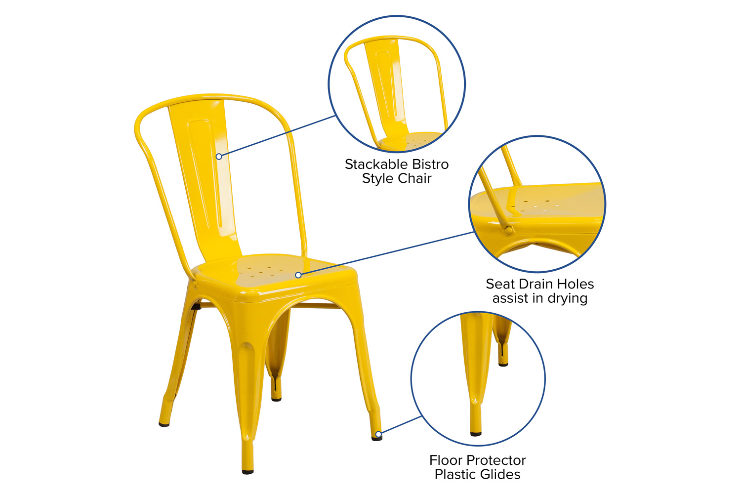 BLNK Perry Commercial Metal Indoor-Outdoor Stackable Chair - Yellow