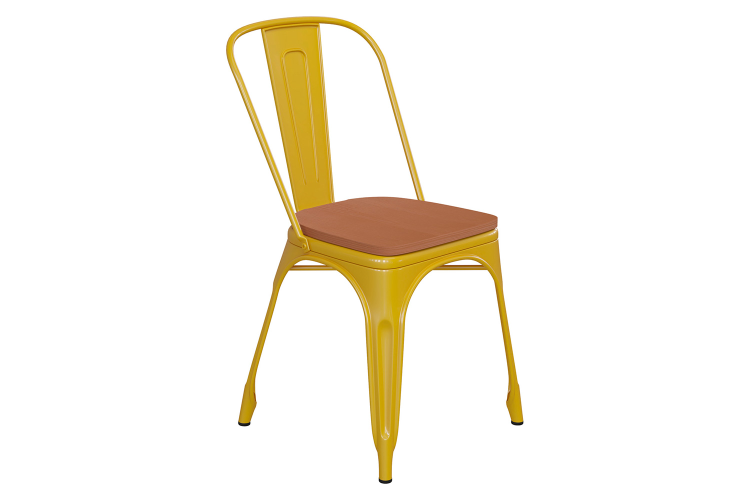 BLNK Perry Commercial Metal Indoor-Outdoor Stackable Chair with Poly Resin Wood Seat - Yellow/Teak