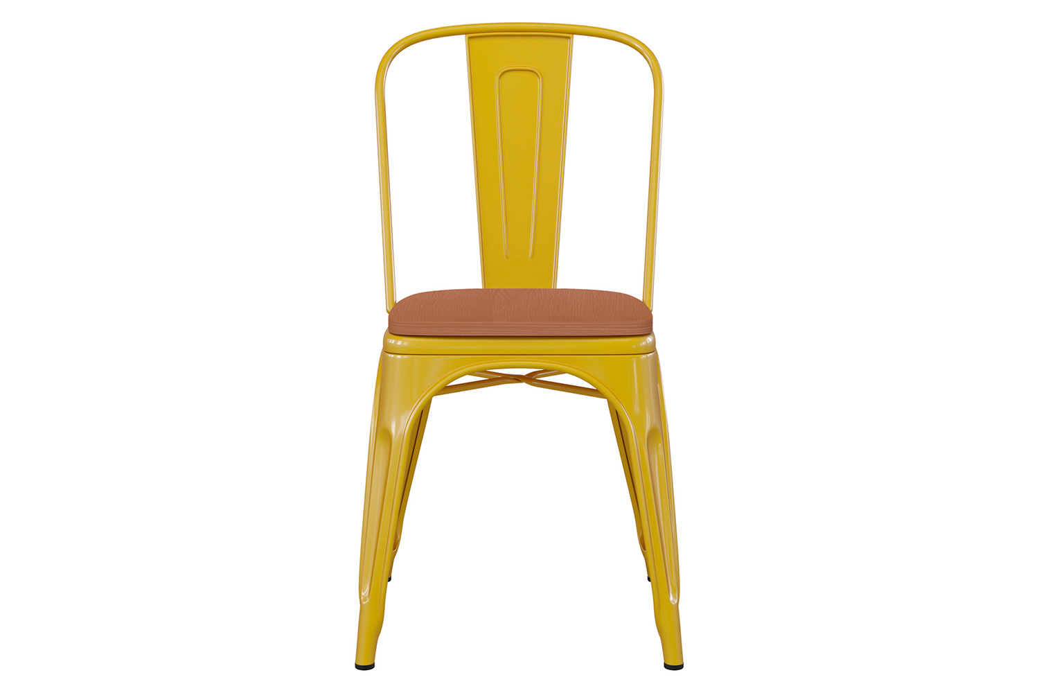 BLNK Perry Commercial Metal Indoor-Outdoor Stackable Chair with Poly Resin Wood Seat - Yellow/Teak