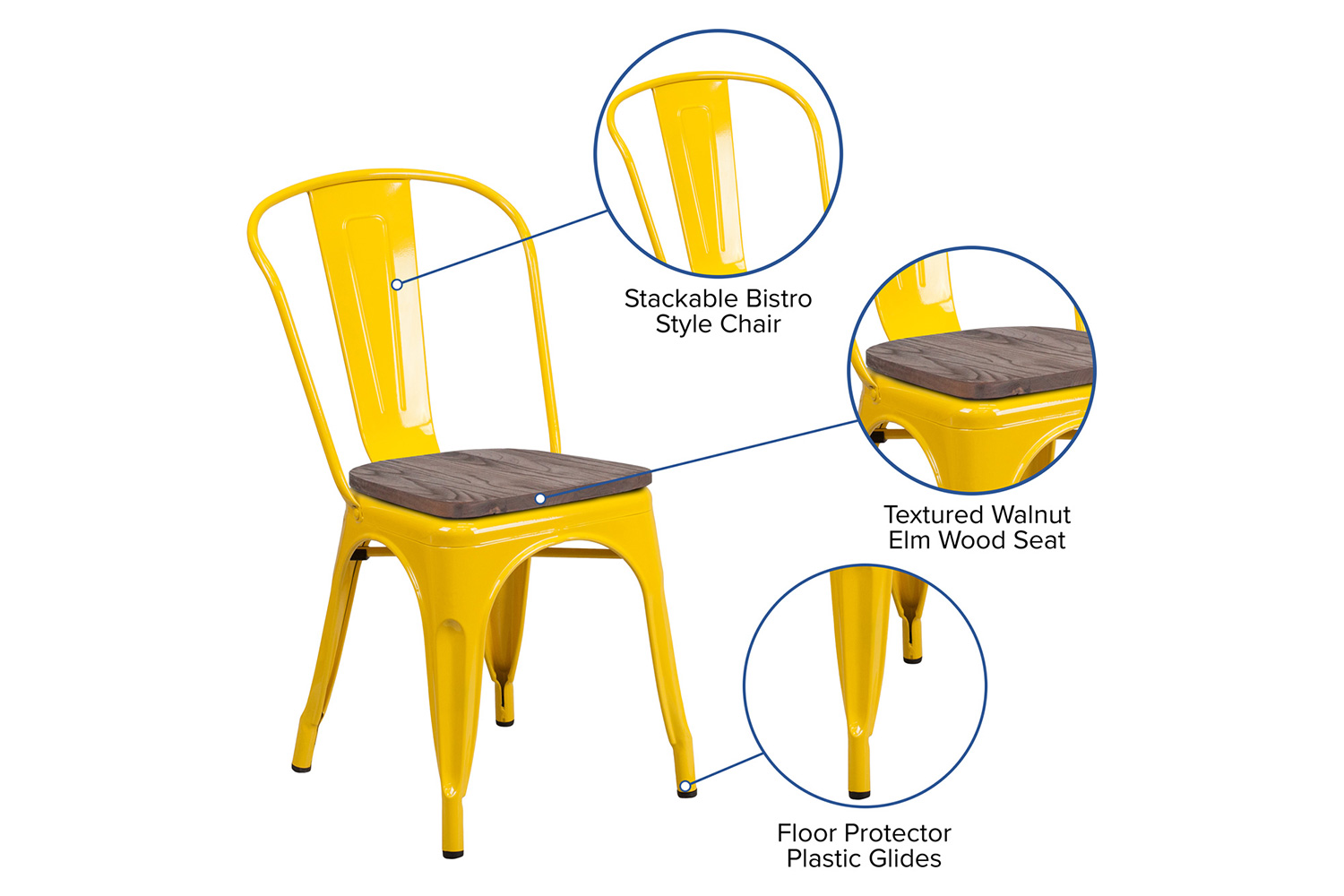 BLNK Perry Metal Stackable Chair with Wood Seat - Yellow