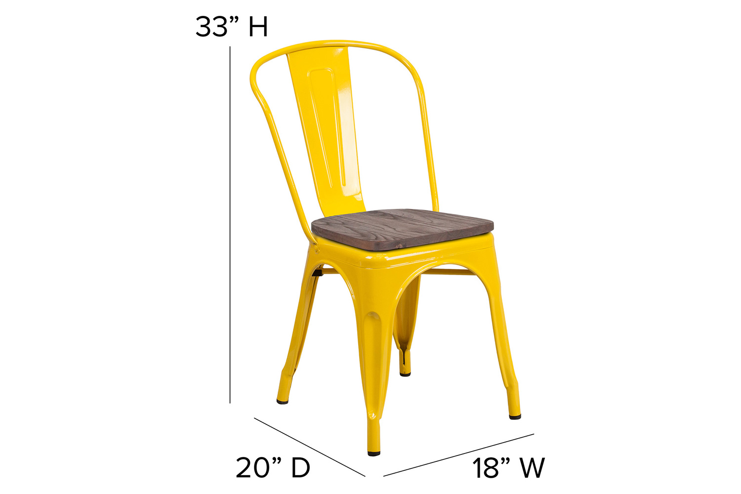 BLNK Perry Metal Stackable Chair with Wood Seat - Yellow