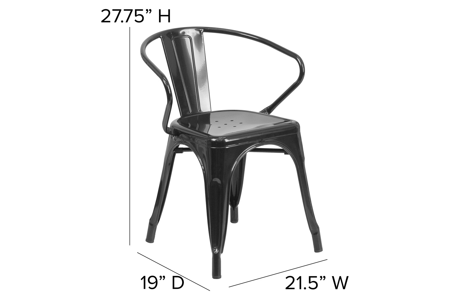 BLNK™ Luna Commercial Metal Indoor-Outdoor Chair with Arms - Black