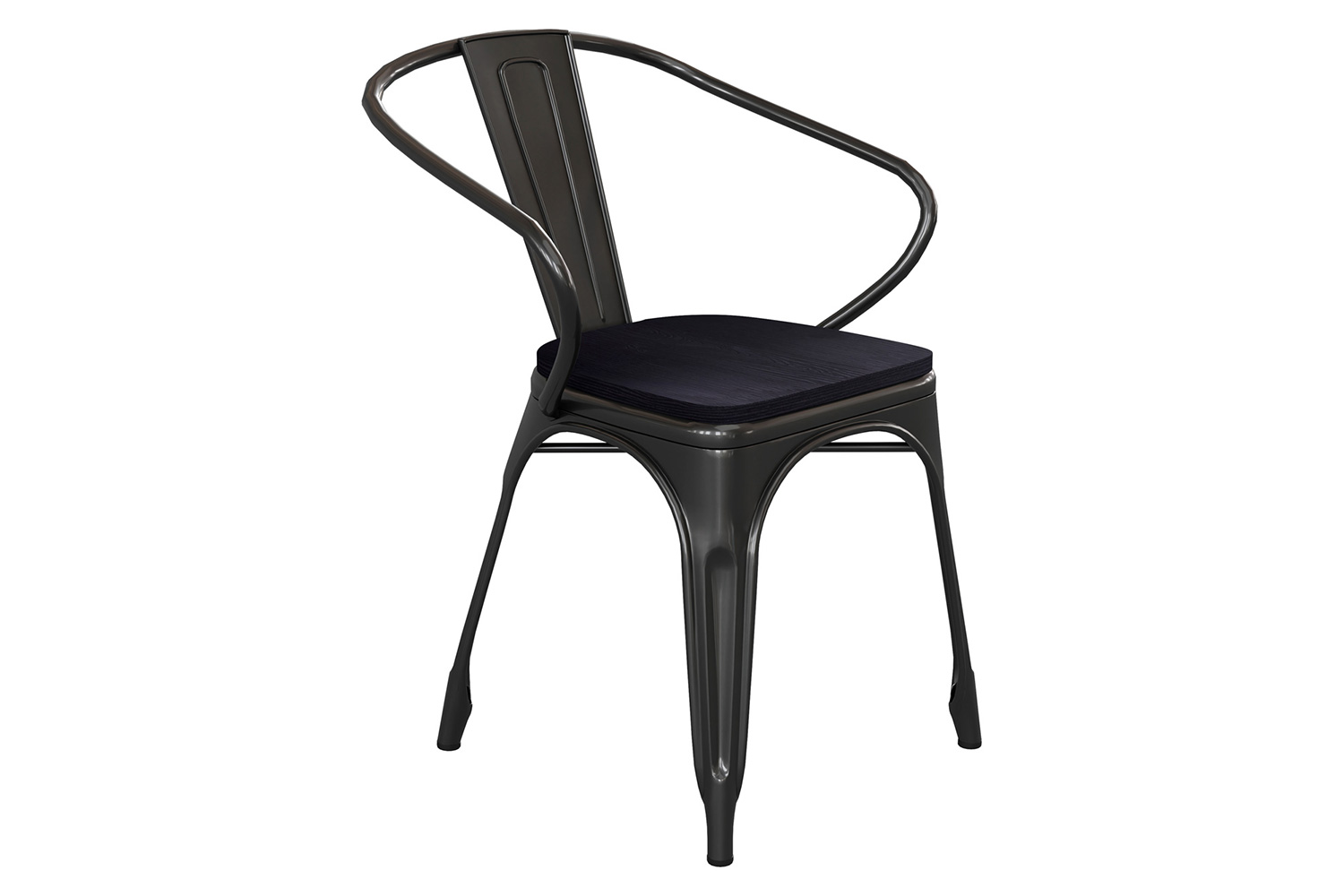 BLNK Luna Commercial Metal Indoor-Outdoor Chair with Arms with Black Poly Resin Wood Seat