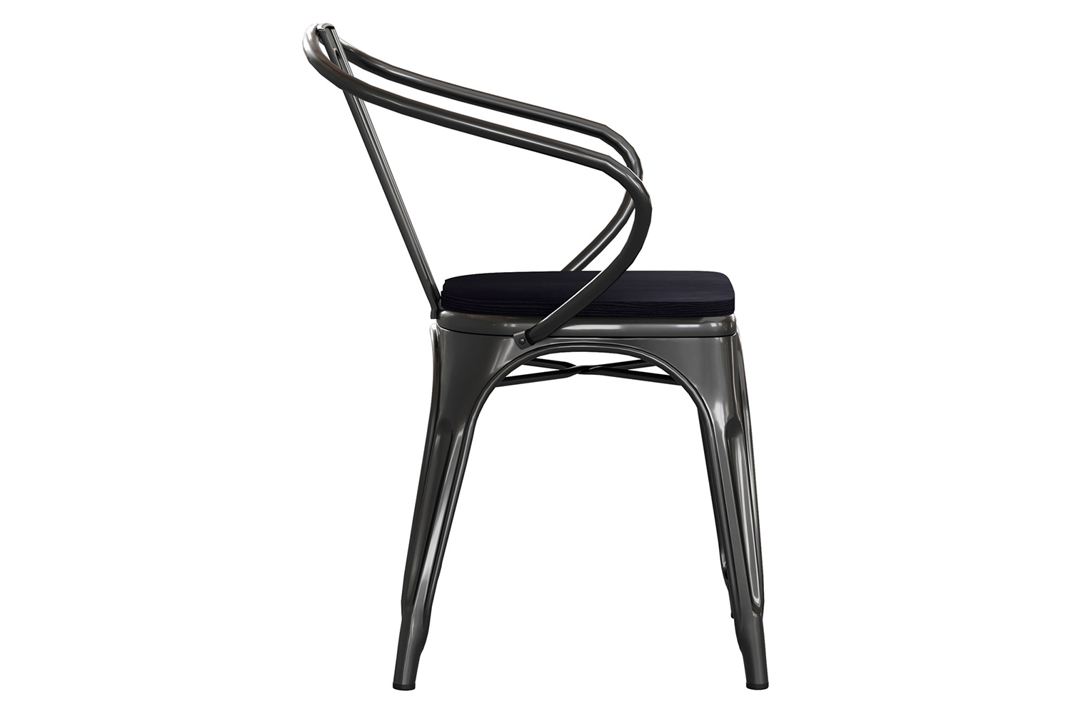 BLNK Luna Commercial Metal Indoor-Outdoor Chair with Arms with Black Poly Resin Wood Seat