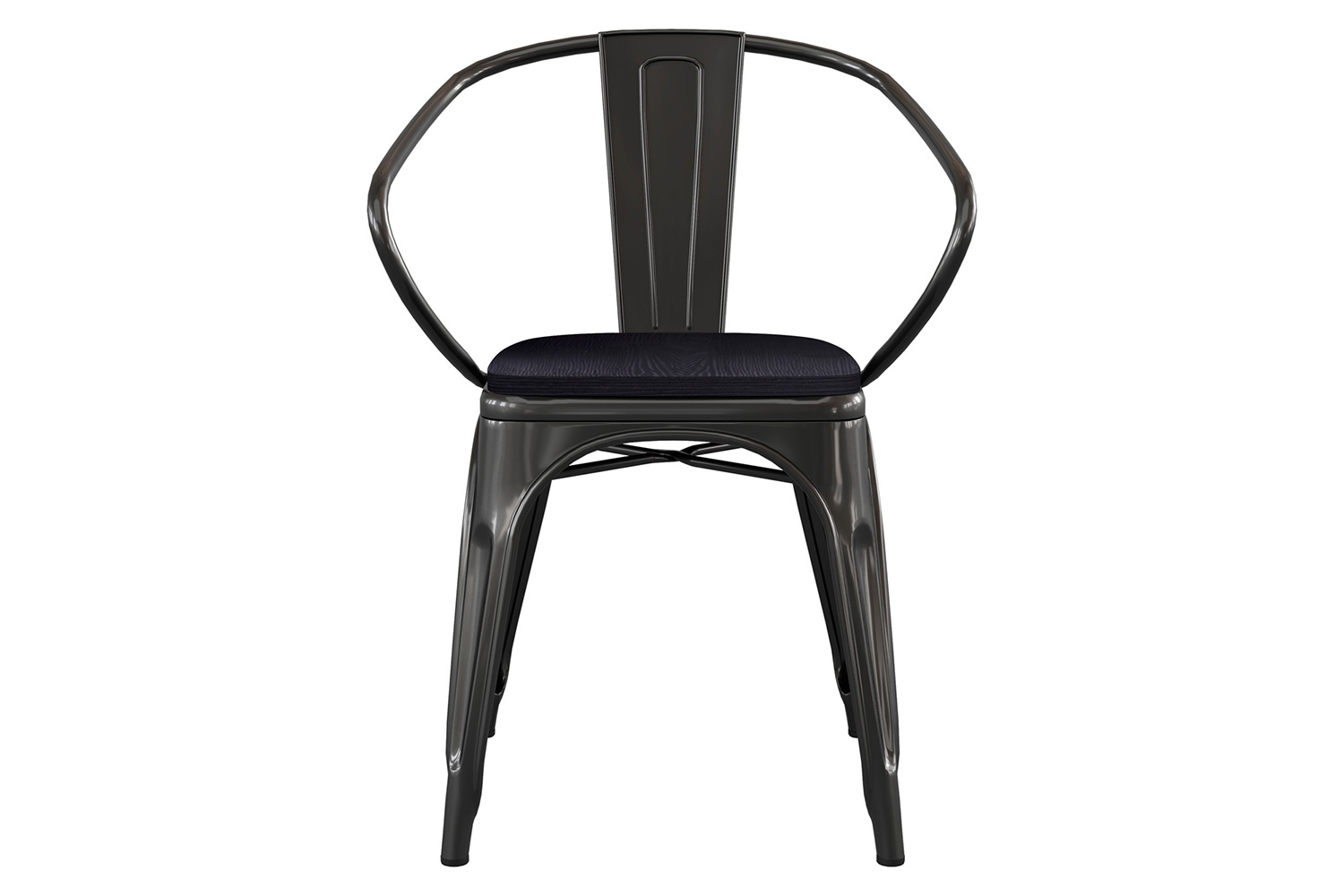 BLNK Luna Commercial Metal Indoor-Outdoor Chair with Arms with Black Poly Resin Wood Seat