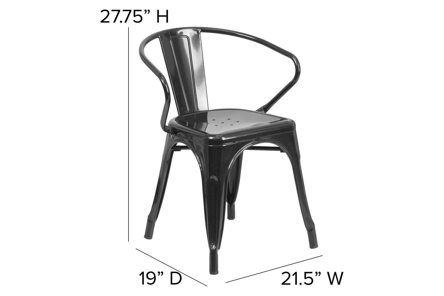 BLNK Luna Commercial Metal Indoor-Outdoor Chair with Arms with Black Poly Resin Wood Seat