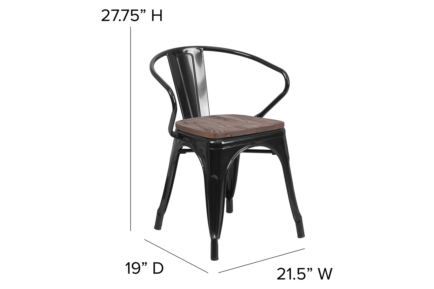 BLNK™ Luna Metal Chair with Wood Seat and Arms - Black