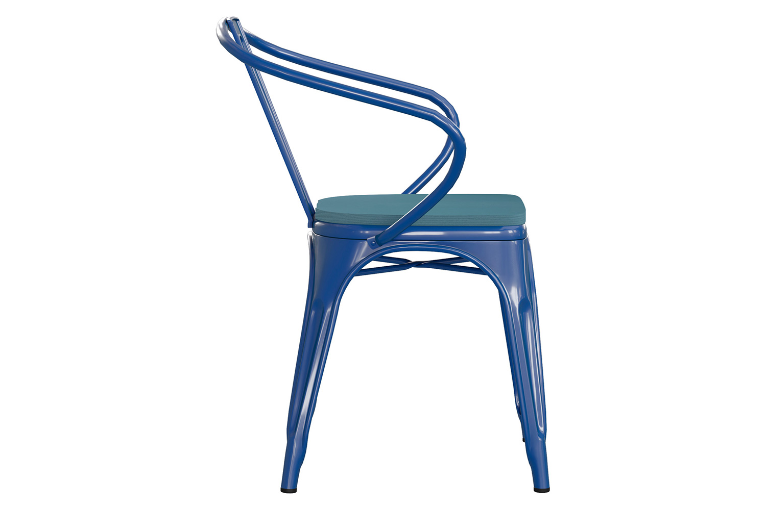 BLNK Luna Commercial Metal Indoor-Outdoor Chair with Arms with Teal-Blue Poly Resin Wood Seat