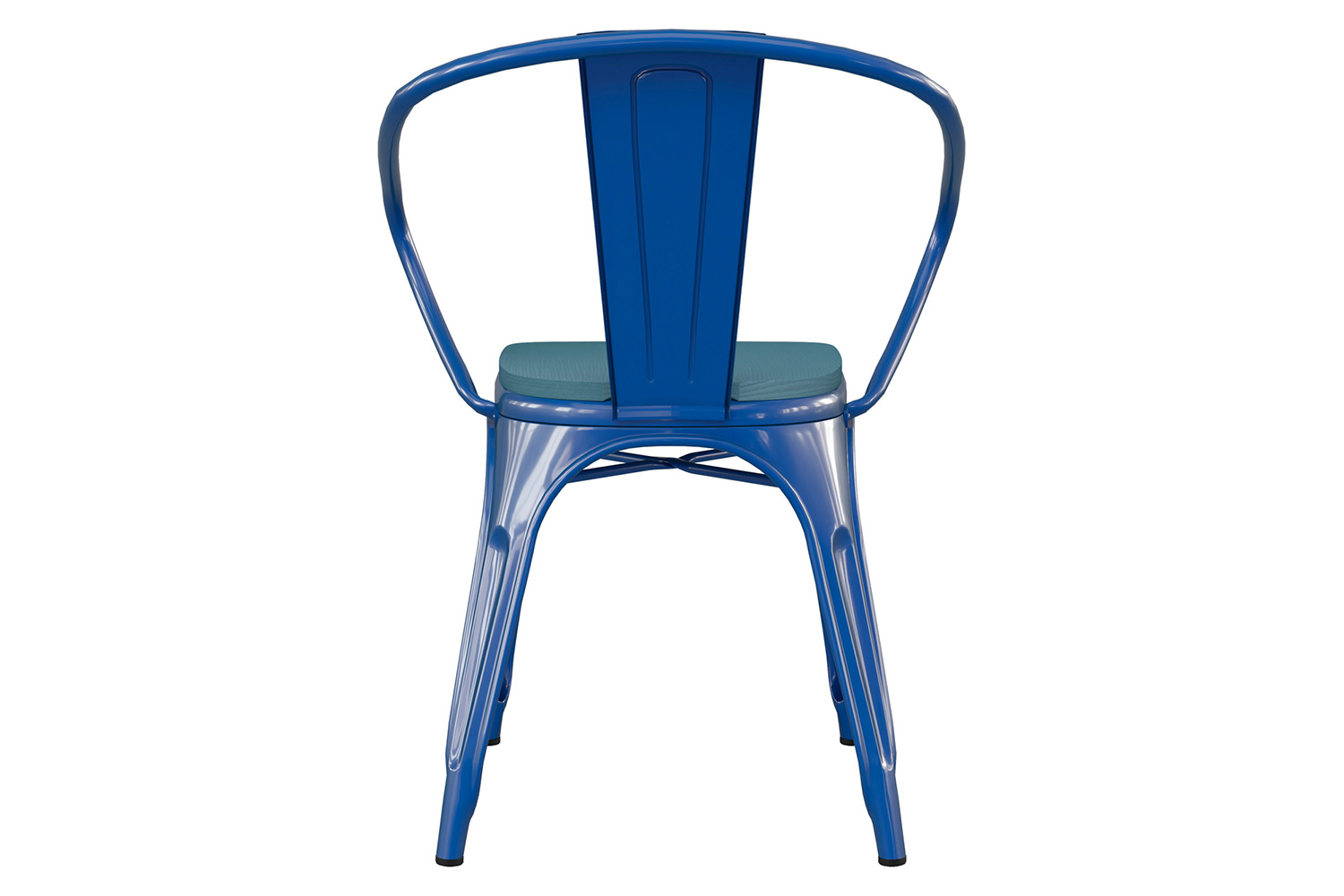 BLNK Luna Commercial Metal Indoor-Outdoor Chair with Arms with Teal-Blue Poly Resin Wood Seat