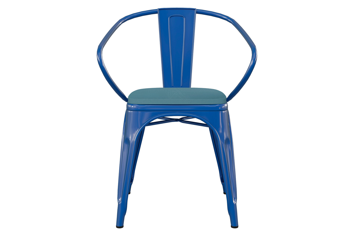 BLNK Luna Commercial Metal Indoor-Outdoor Chair with Arms with Teal-Blue Poly Resin Wood Seat