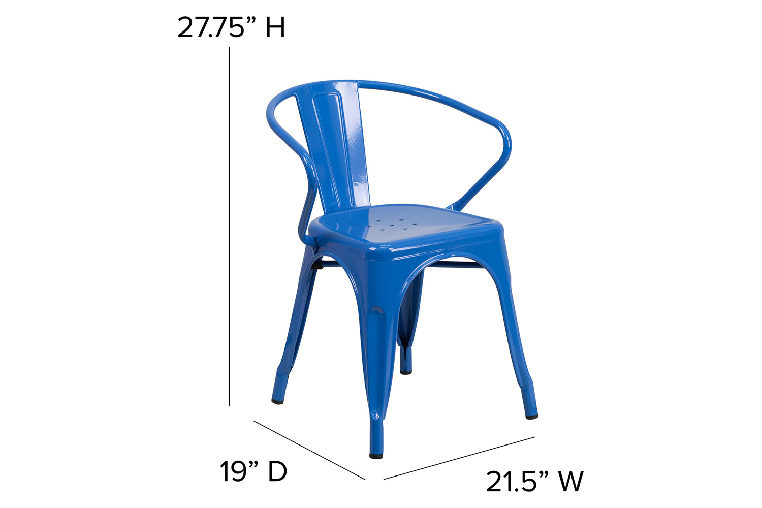 BLNK Luna Commercial Metal Indoor-Outdoor Chair with Arms with Teal-Blue Poly Resin Wood Seat