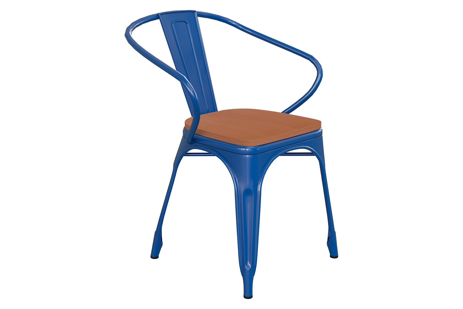 BLNK Luna Commercial Metal Indoor-Outdoor Chair with Arms with Teak Poly Resin Wood Seat - Blue