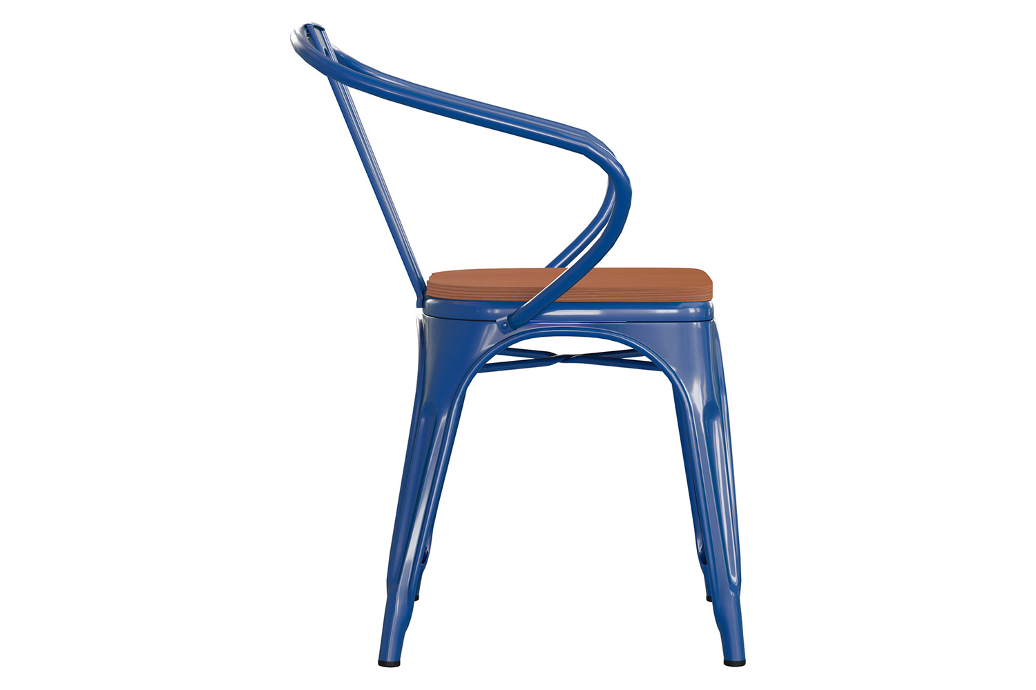 BLNK Luna Commercial Metal Indoor-Outdoor Chair with Arms with Teak Poly Resin Wood Seat - Blue